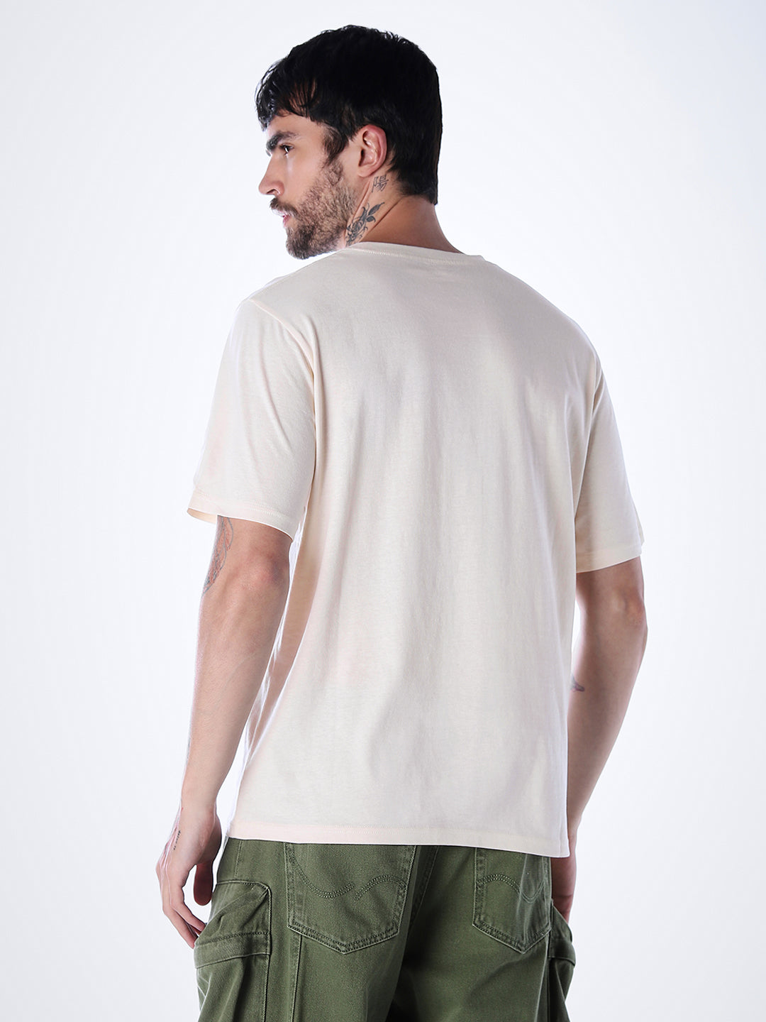 Printed Cotton T-shirt - Beige