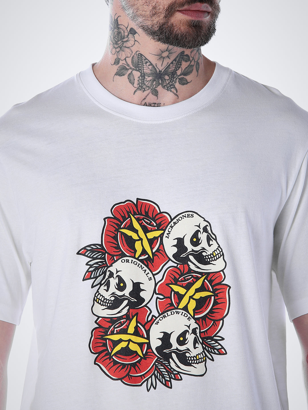 Skull Print Cotton T-shirt - White