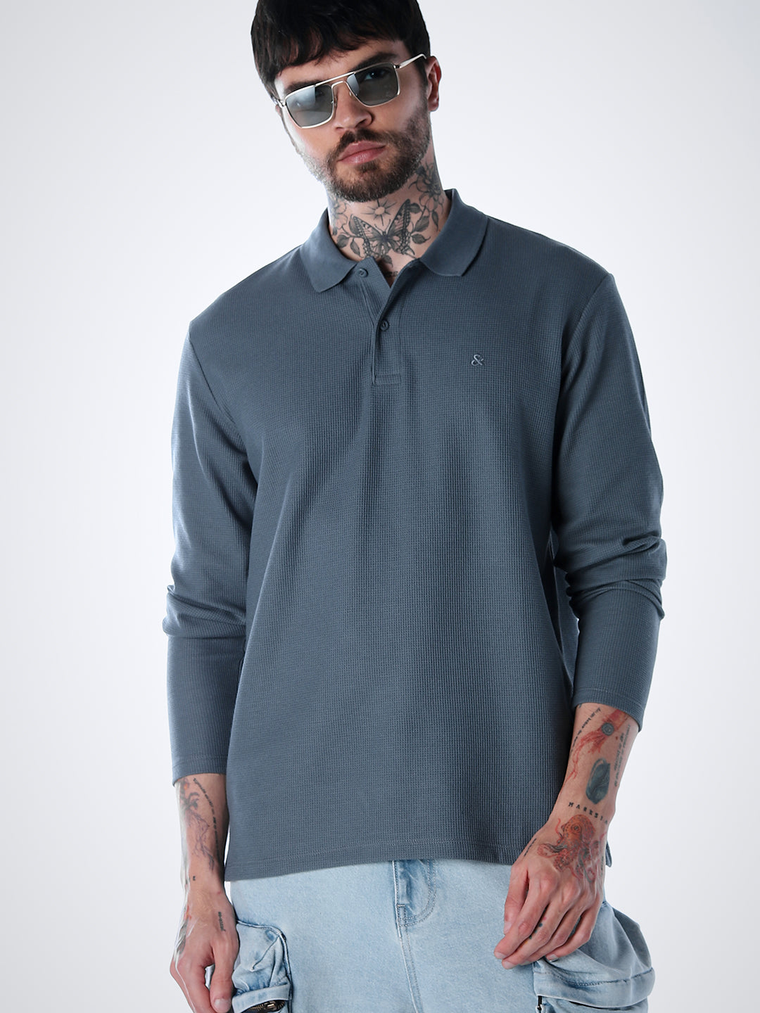 Regular Fit Full Sleeves Polo - Light Blue