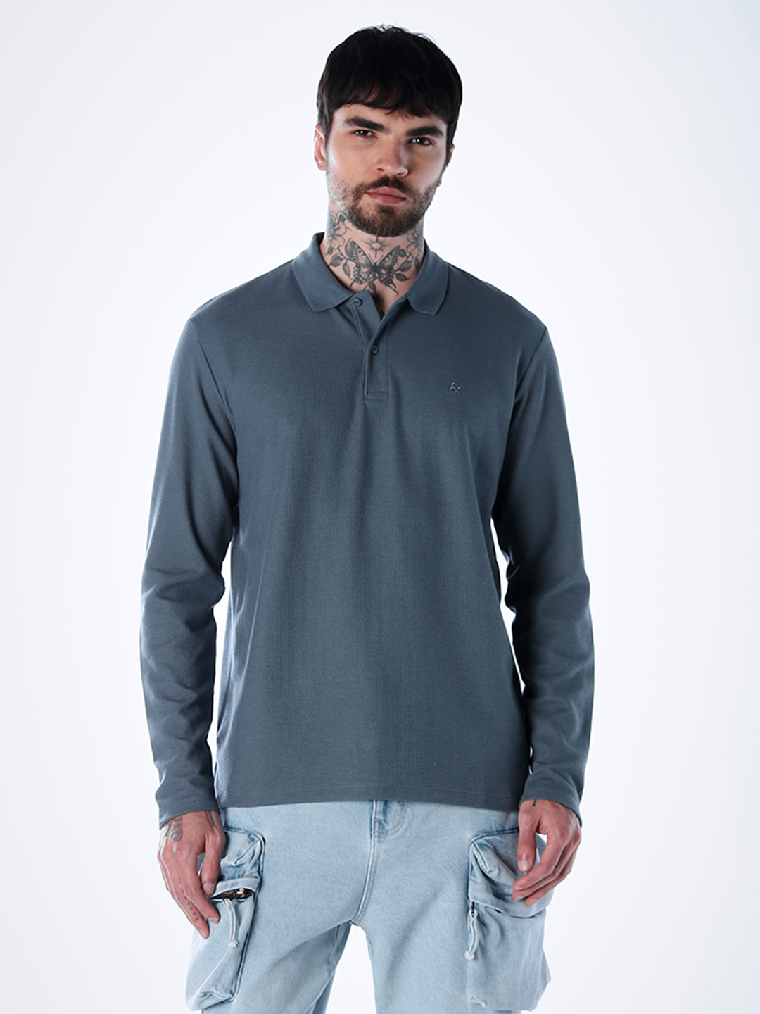 Regular Fit Full Sleeves Polo - Light Blue