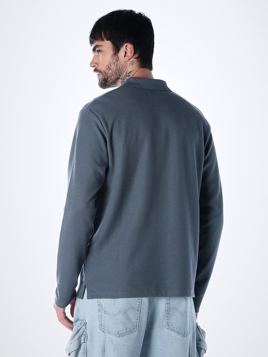 Regular Fit Full Sleeves Polo - Light Blue