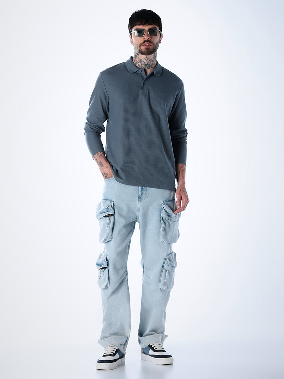Regular Fit Full Sleeves Polo - Light Blue