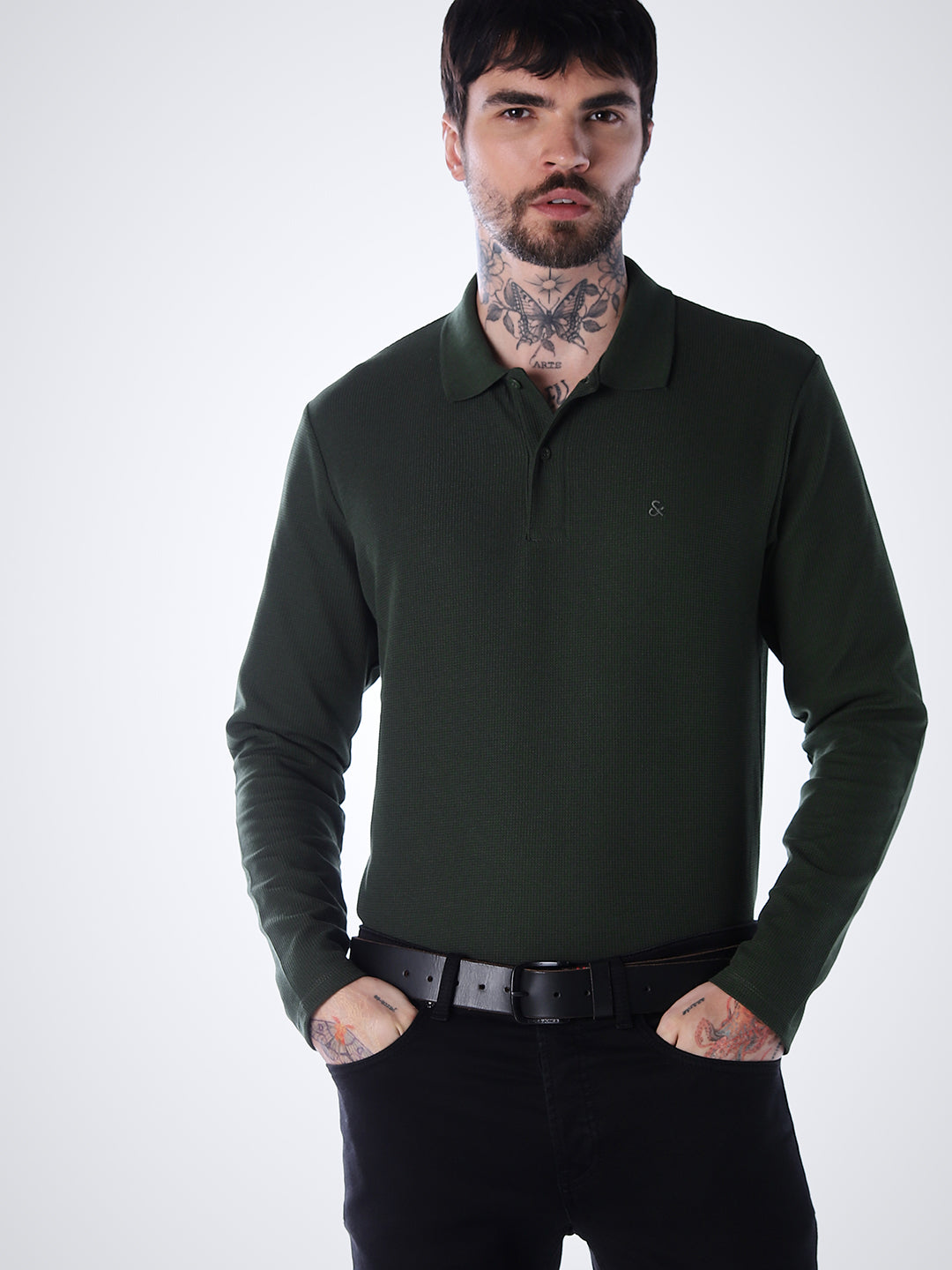 Regular Fit Full Sleeves Polo - Green - M