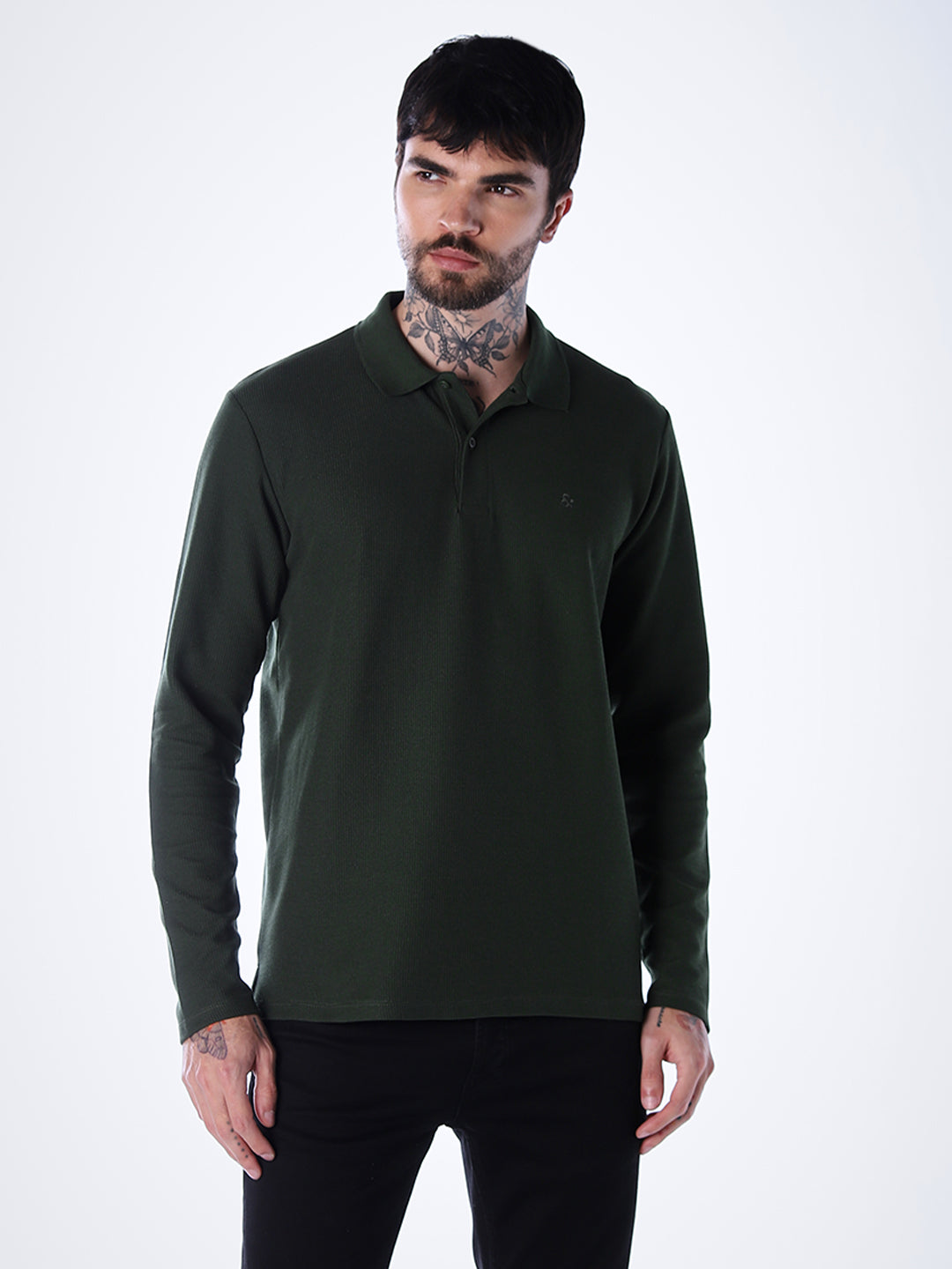 Regular Fit Full Sleeves Polo - Green