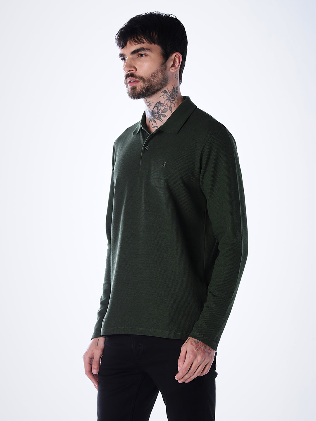 Regular Fit Full Sleeves Polo - Green