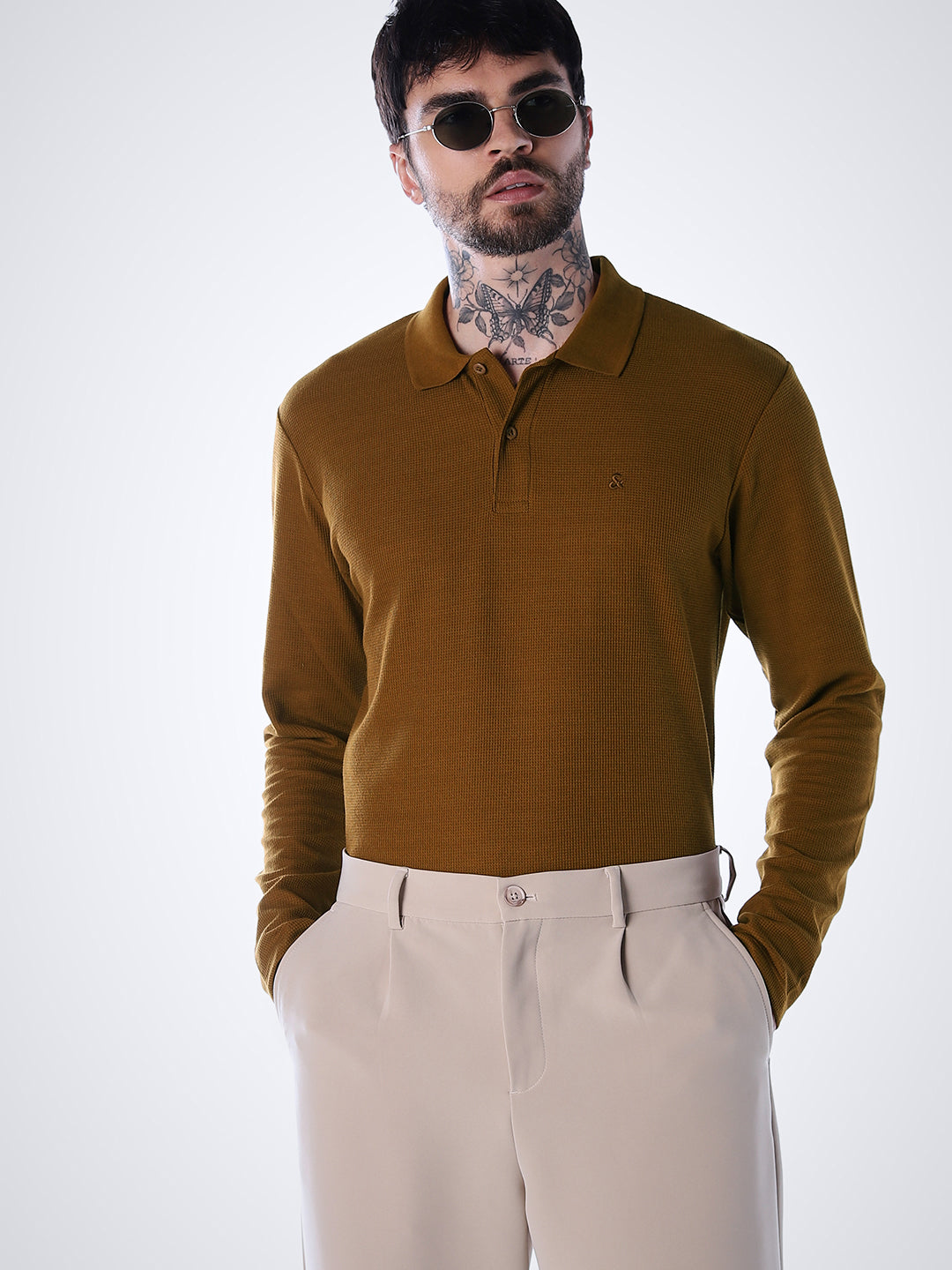 Regular Fit Full Sleeves Polo - Brown - S