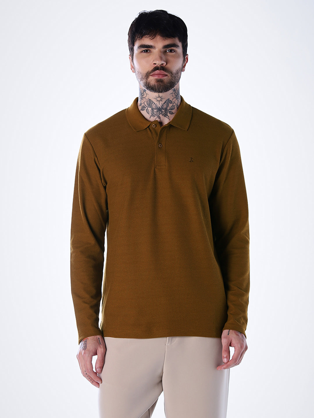 Regular Fit Full Sleeves Polo - Brown