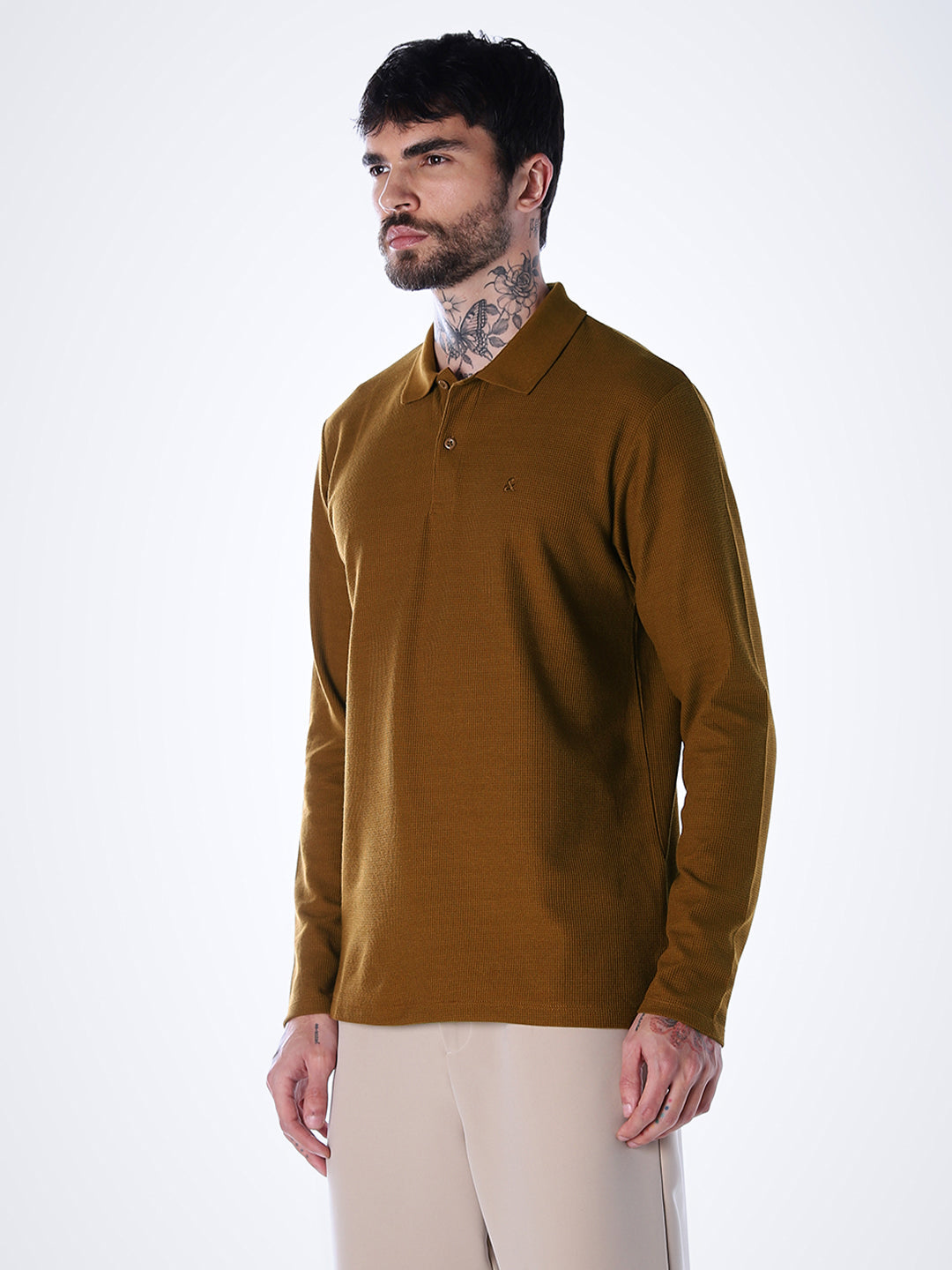 Regular Fit Full Sleeves Polo - Brown
