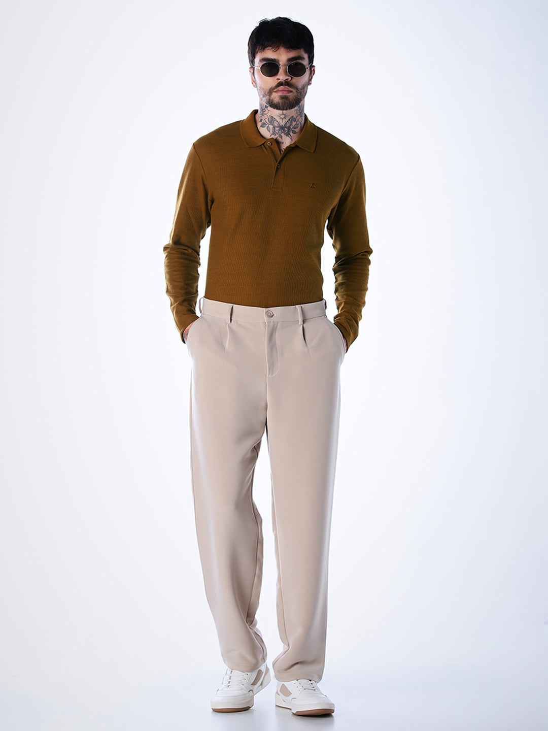 Regular Fit Full Sleeves Polo - Brown