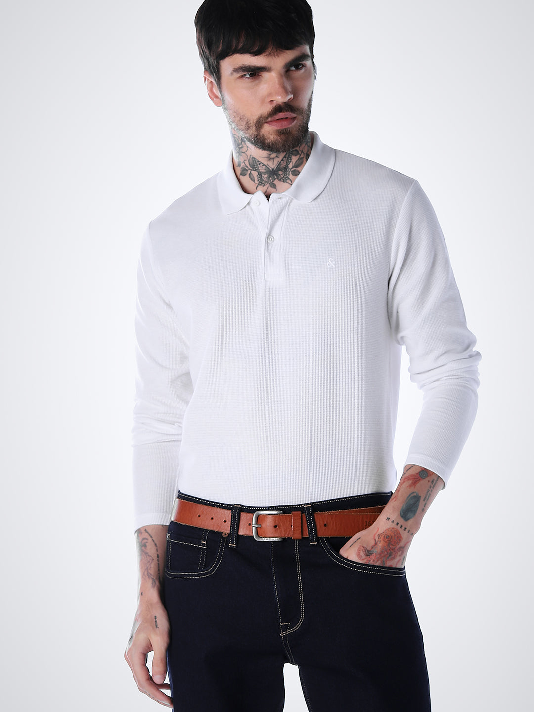 Regular Fit Full Sleeves Polo - White - S