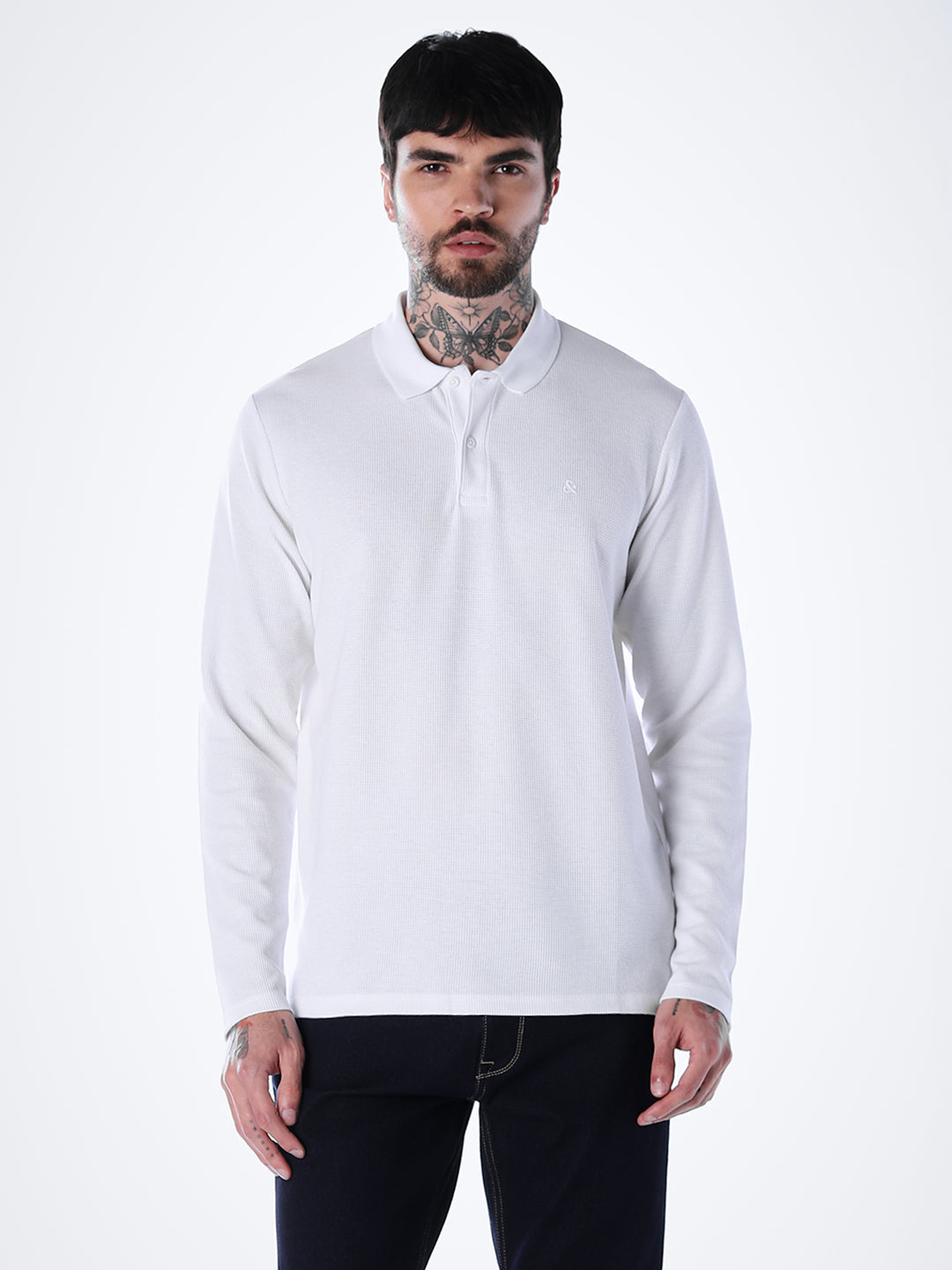 Regular Fit Full Sleeves Polo - White