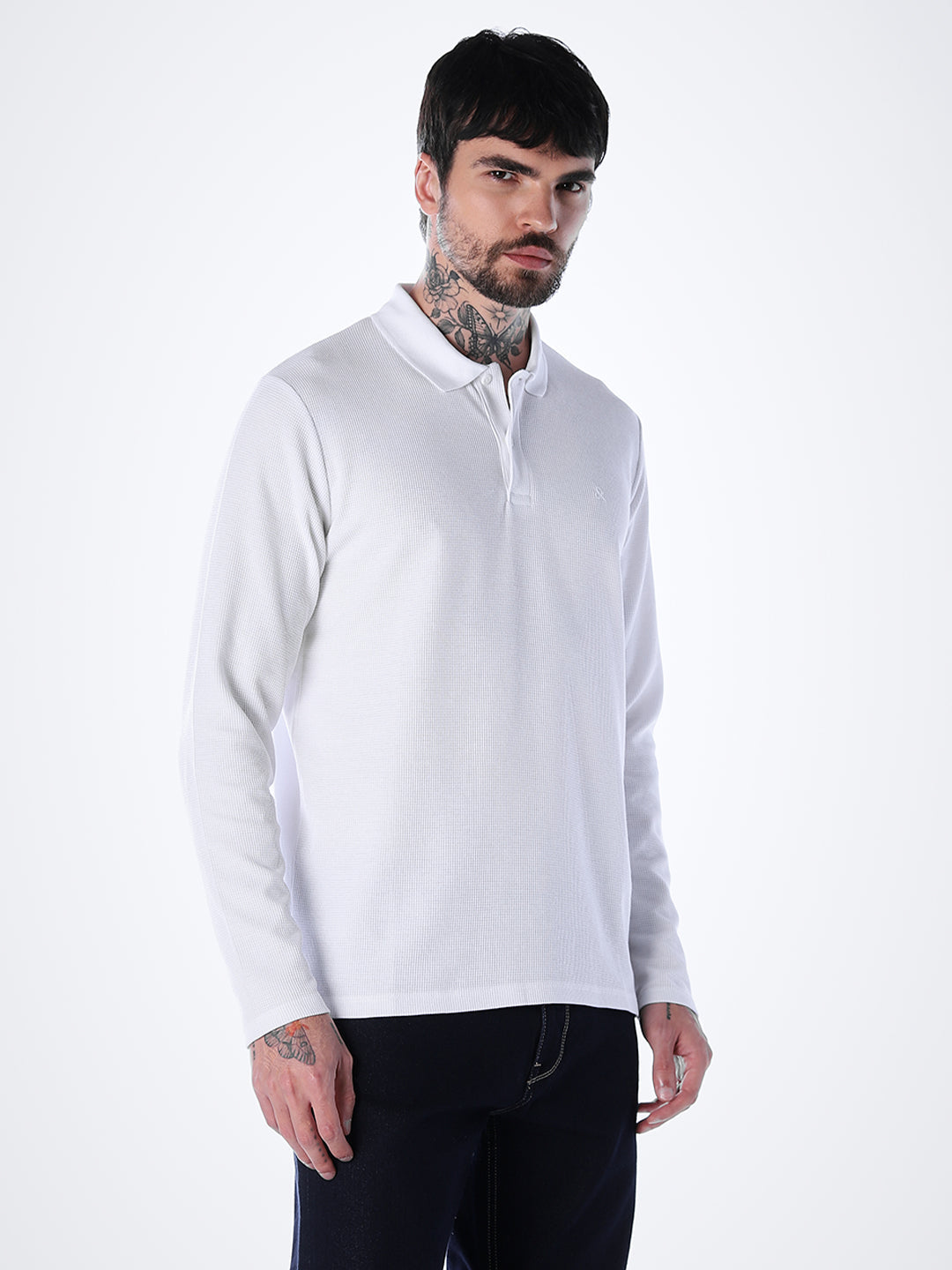 Regular Fit Full Sleeves Polo - White