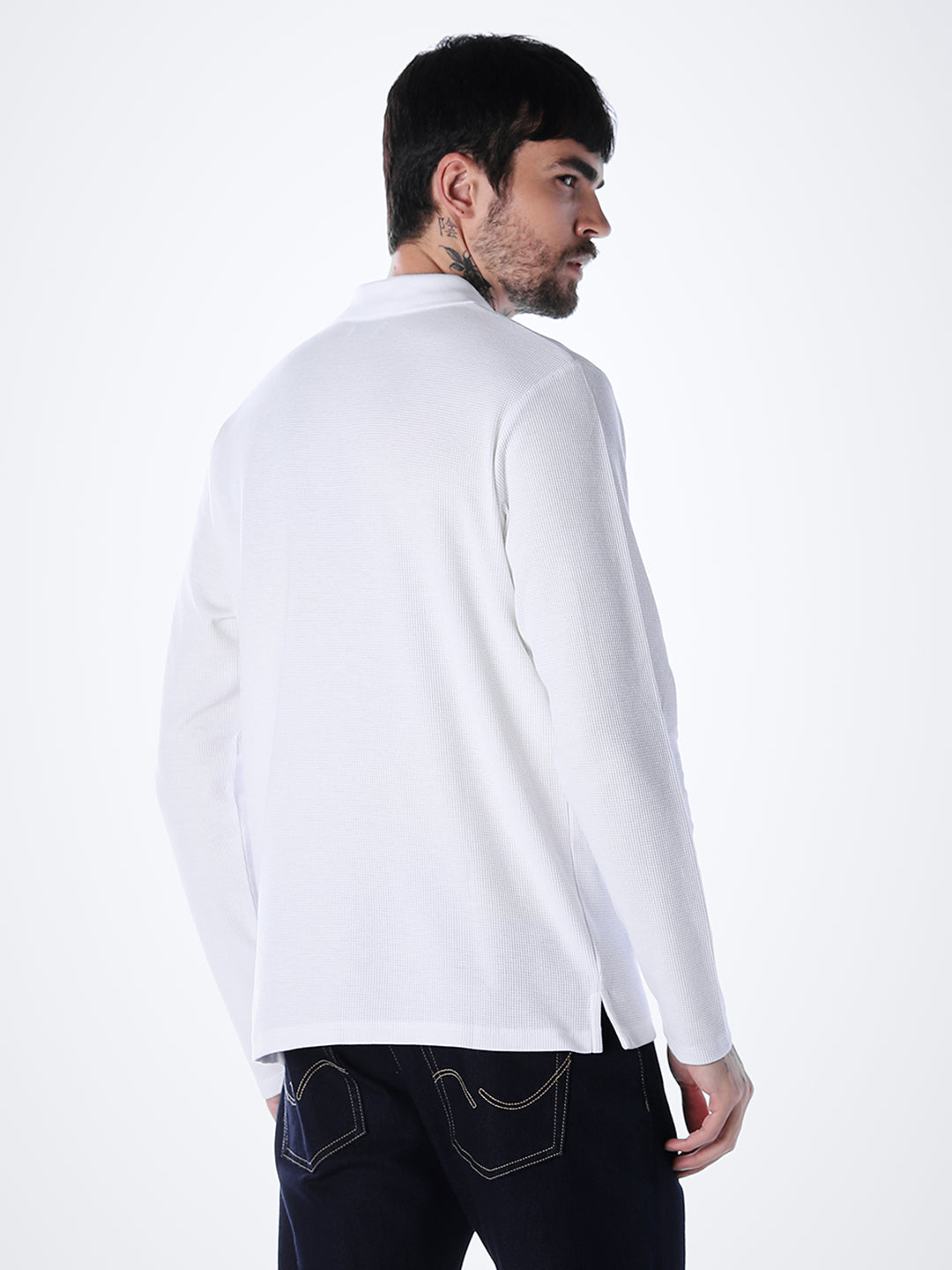 Regular Fit Full Sleeves Polo - White