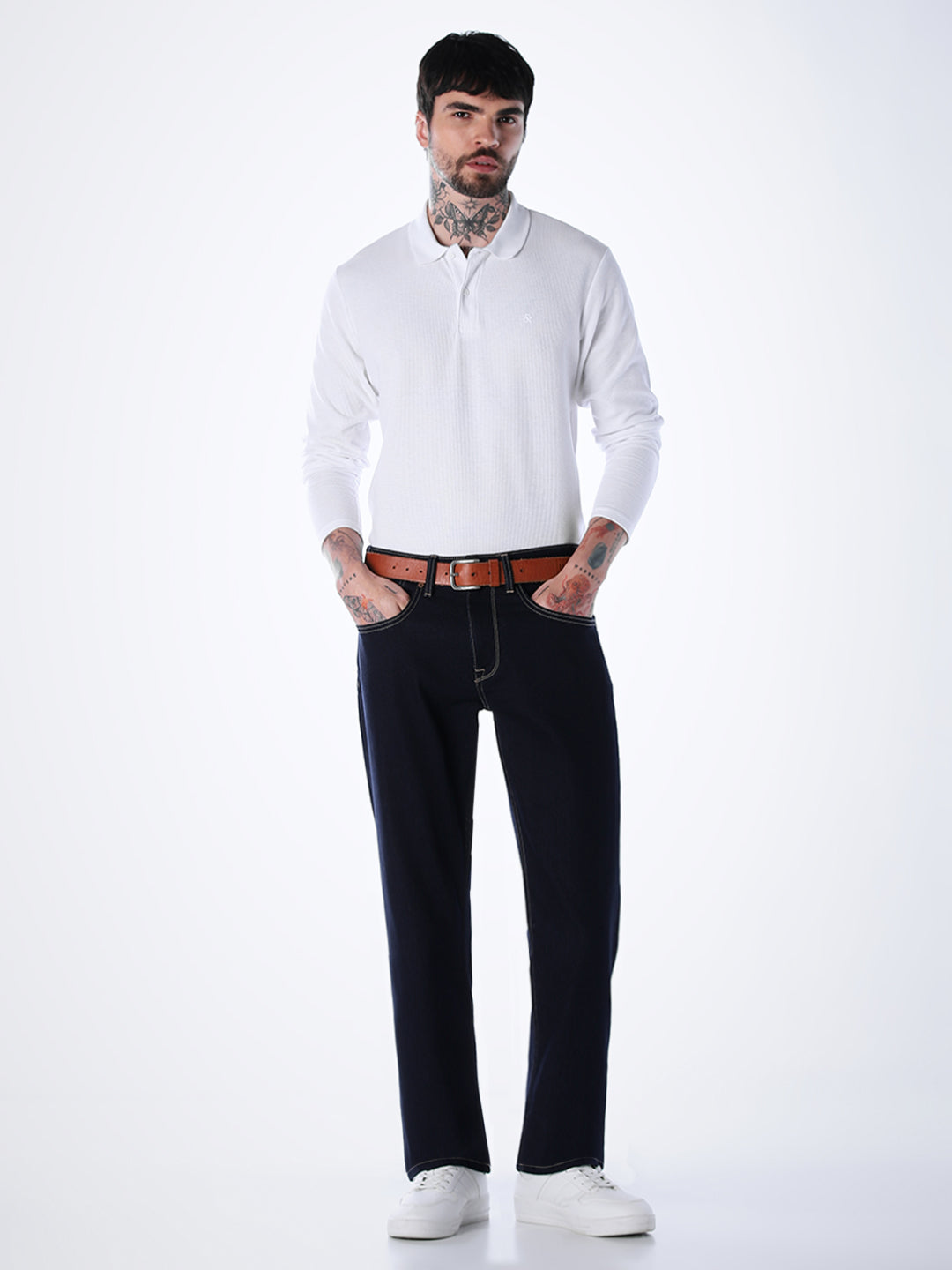 Regular Fit Full Sleeves Polo - White