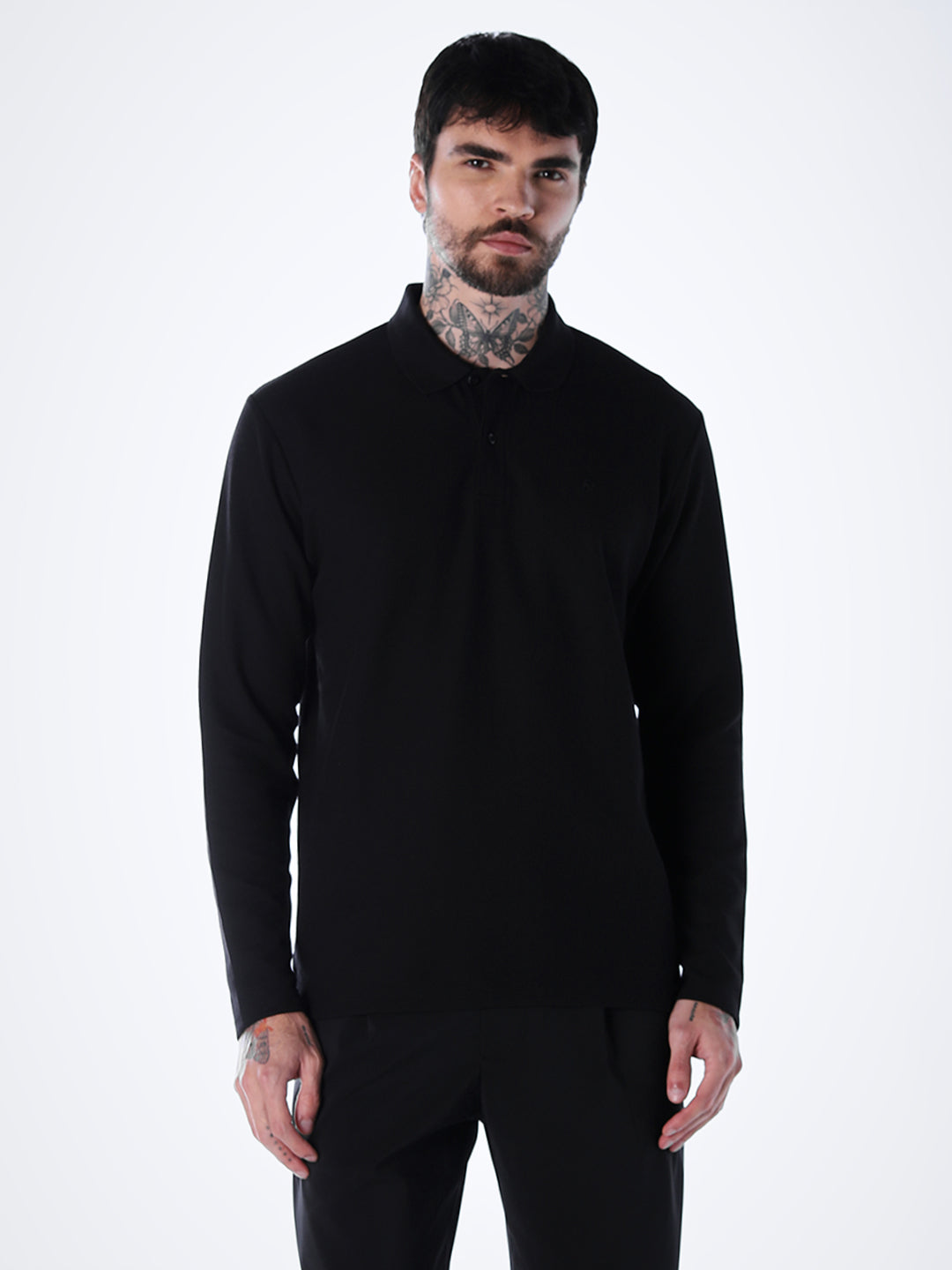 Regular Fit Full Sleeves Polo - Black