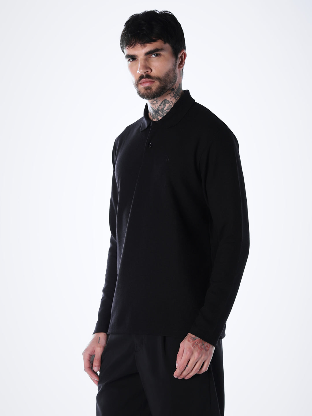 Regular Fit Full Sleeves Polo - Black