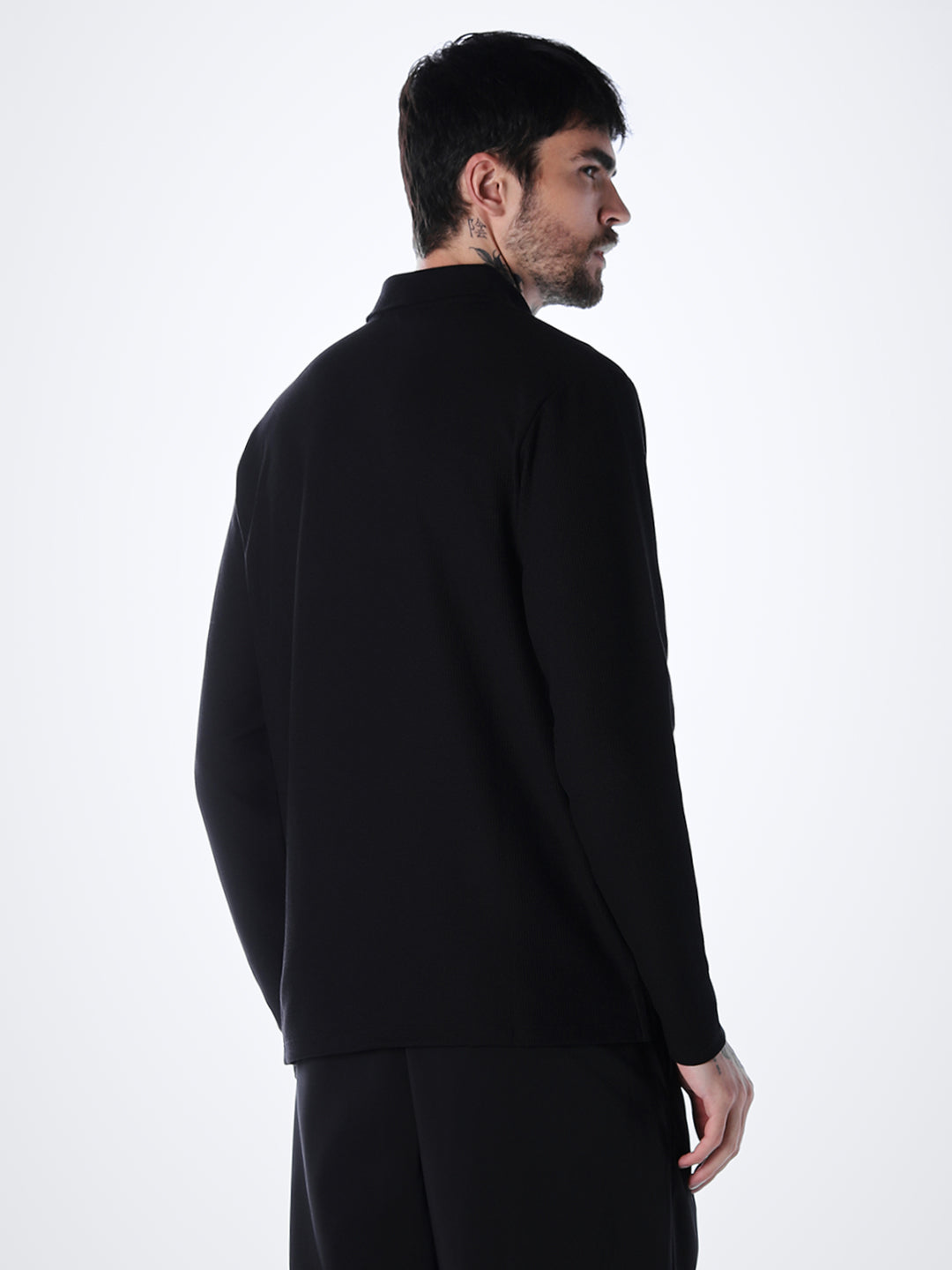 Regular Fit Full Sleeves Polo - Black