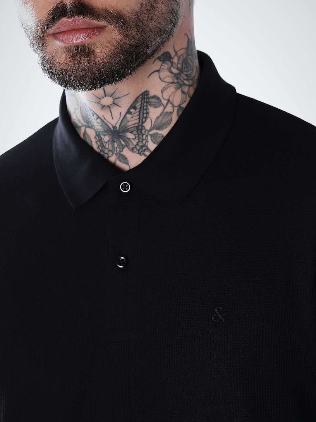 Regular Fit Full Sleeves Polo - Black
