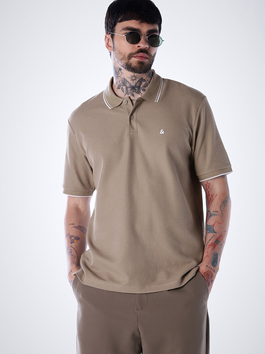 Contrast Tipping Polo - Brown - S