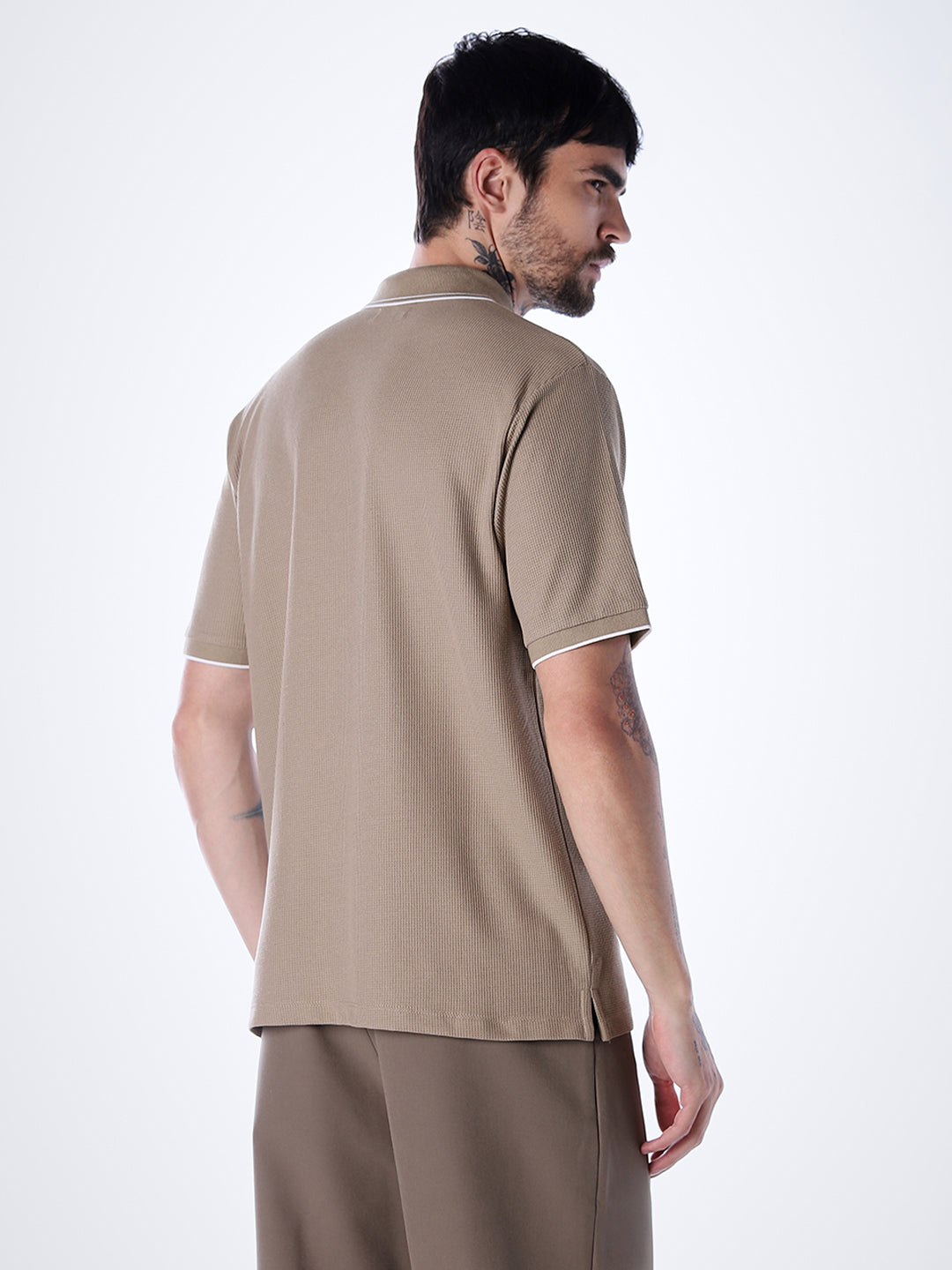Contrast Tipping Polo - Brown