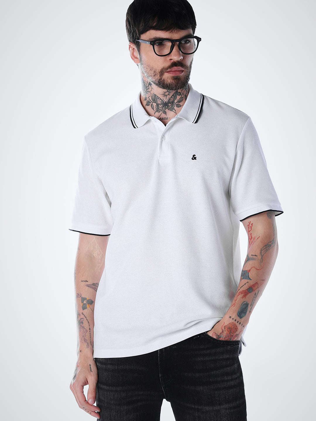 Contrast Tipping Polo - White - S