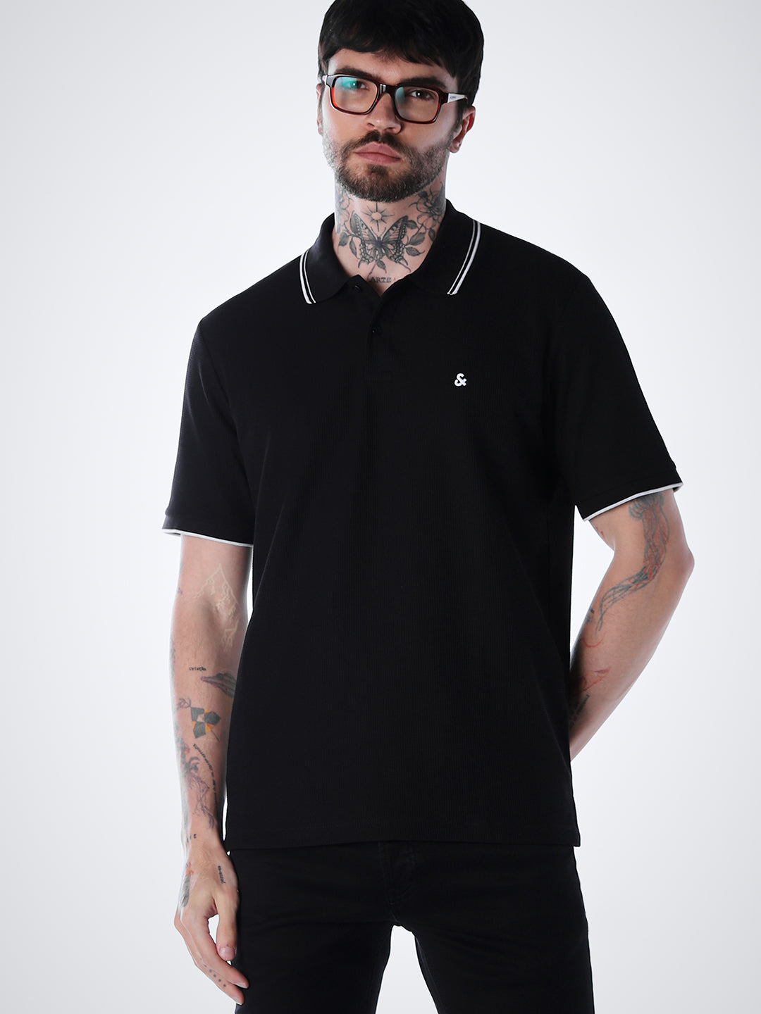 Contrast Tipping Polo - Black