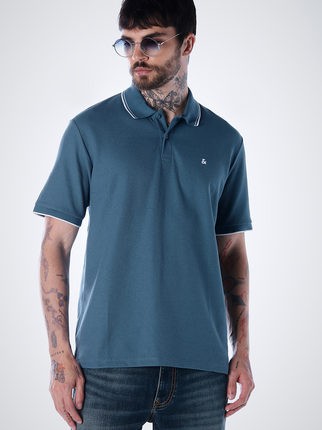 Contrast Tipping Polo - Blue - S