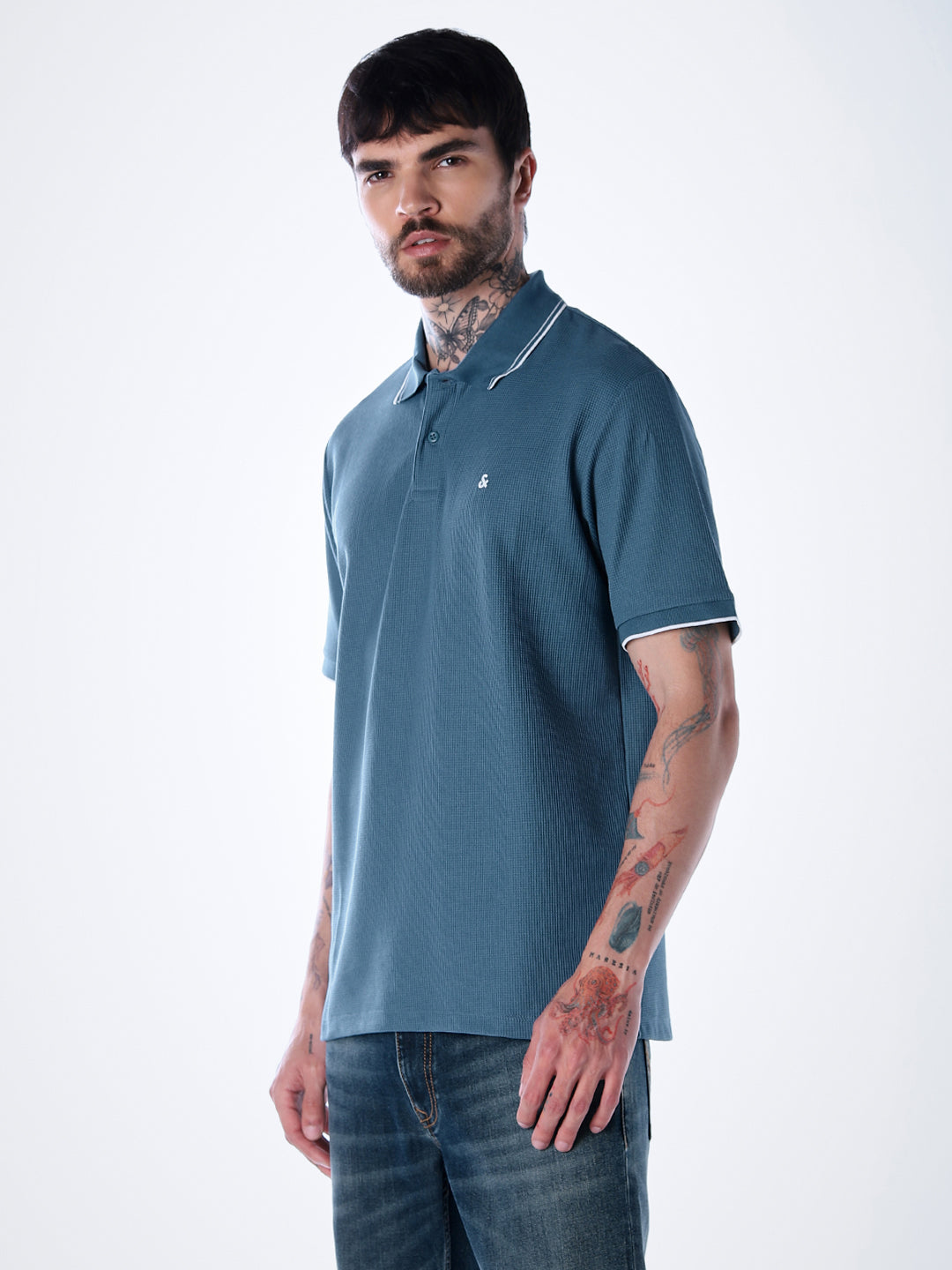 Contrast Tipping Polo - Blue