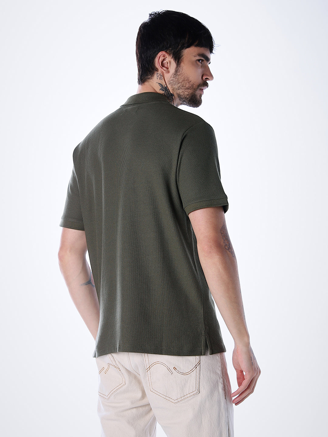 Half Zip Regular Fit Polo - Olive