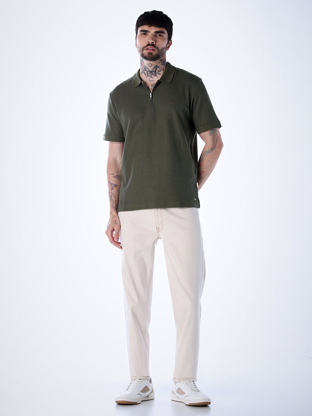 Half Zip Regular Fit Polo - Olive