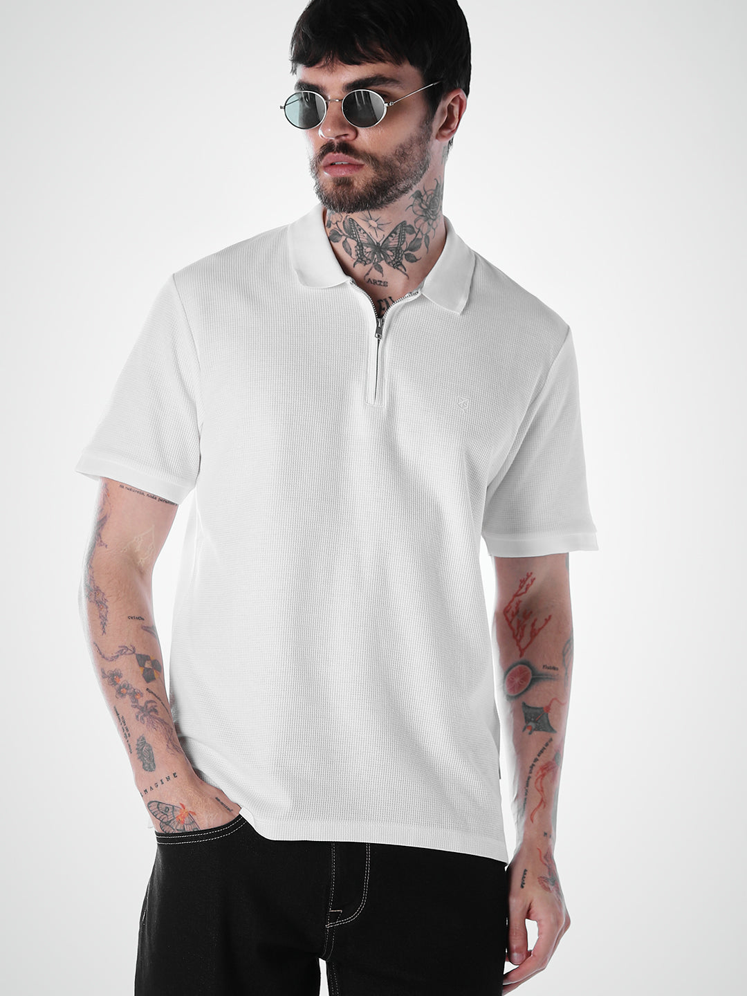 Half Zip Regular Fit Polo - White