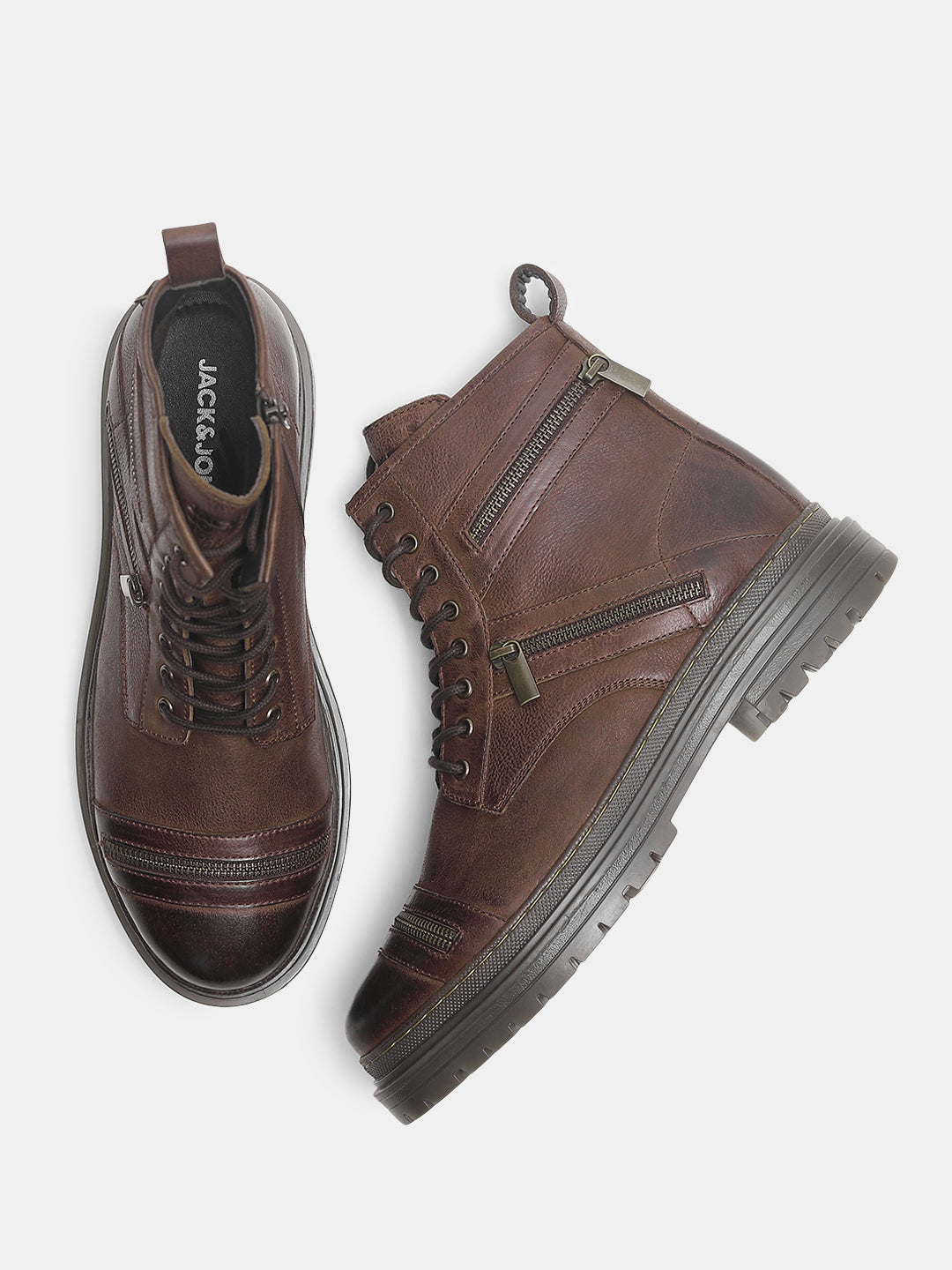 Dark Brown Zipper Leather Boots