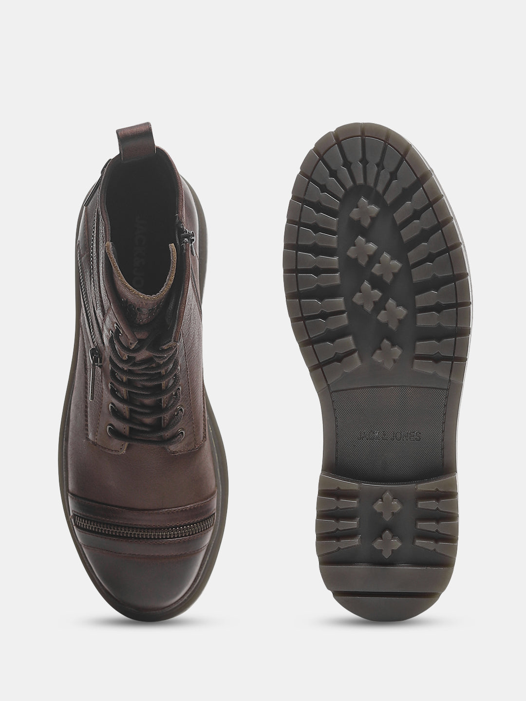 Dark Brown Zipper Leather Boots