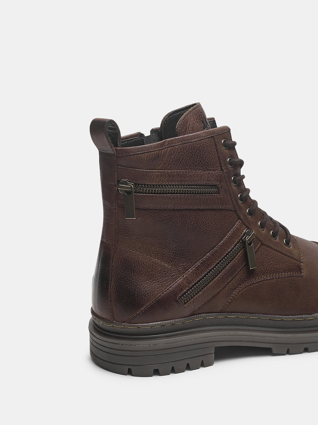 Dark Brown Zipper Leather Boots