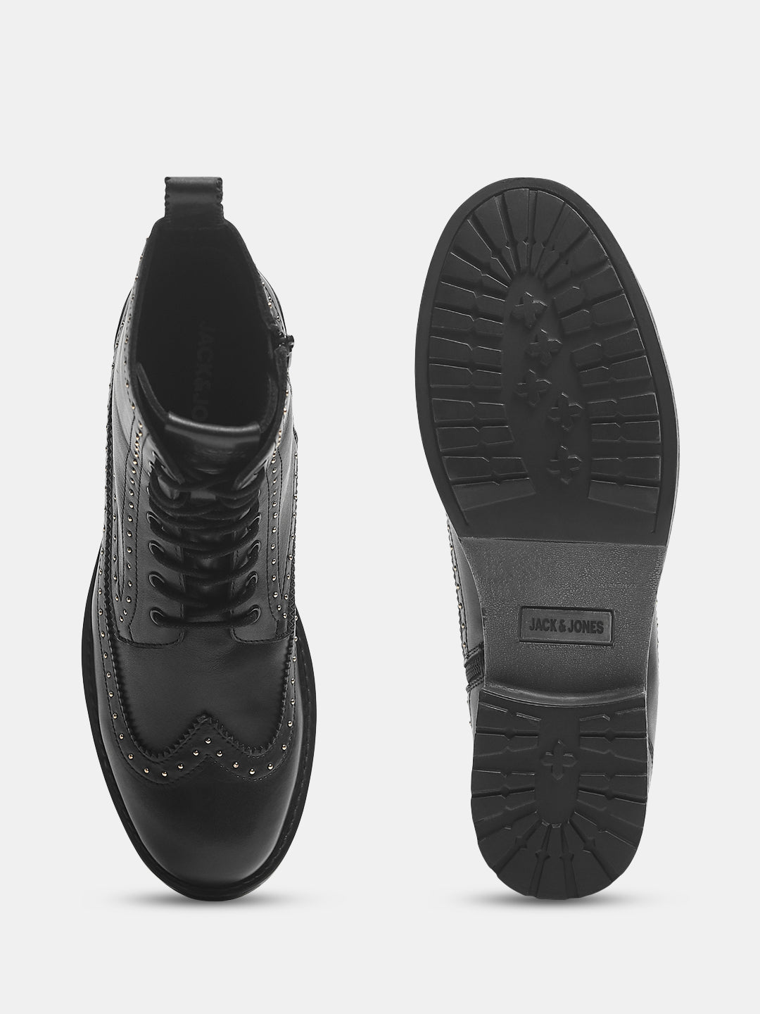 Black Micro Stud Leather Boots