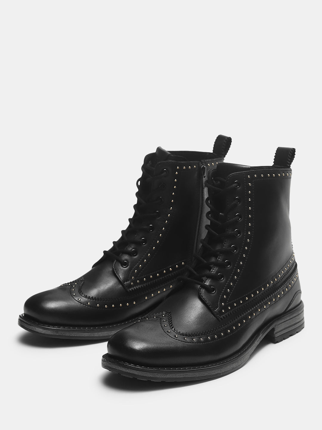 Buy Black Micro Stud Leather Boots Online | JACK&JONES