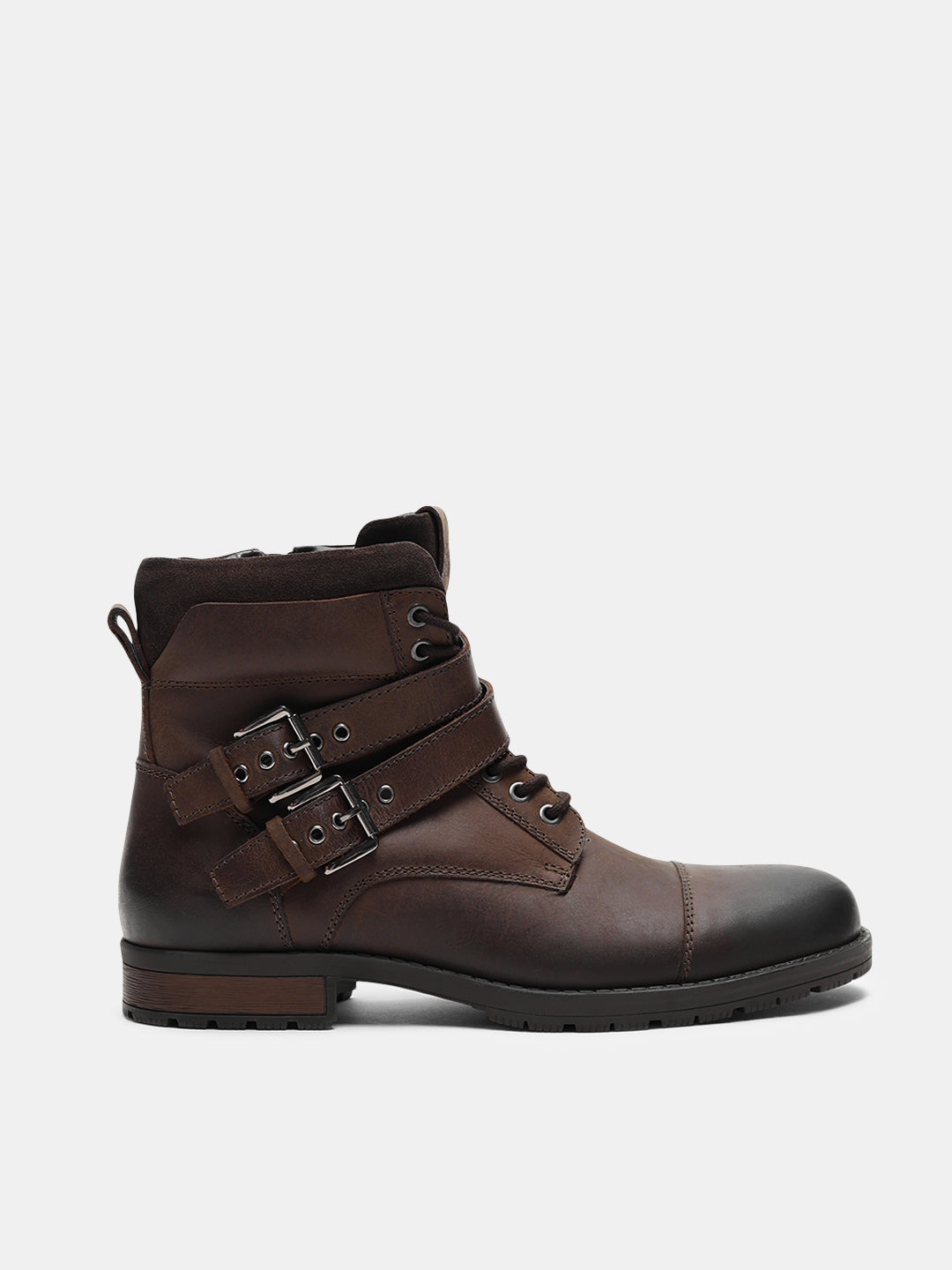 Brown Premium Leather Buckle Boots