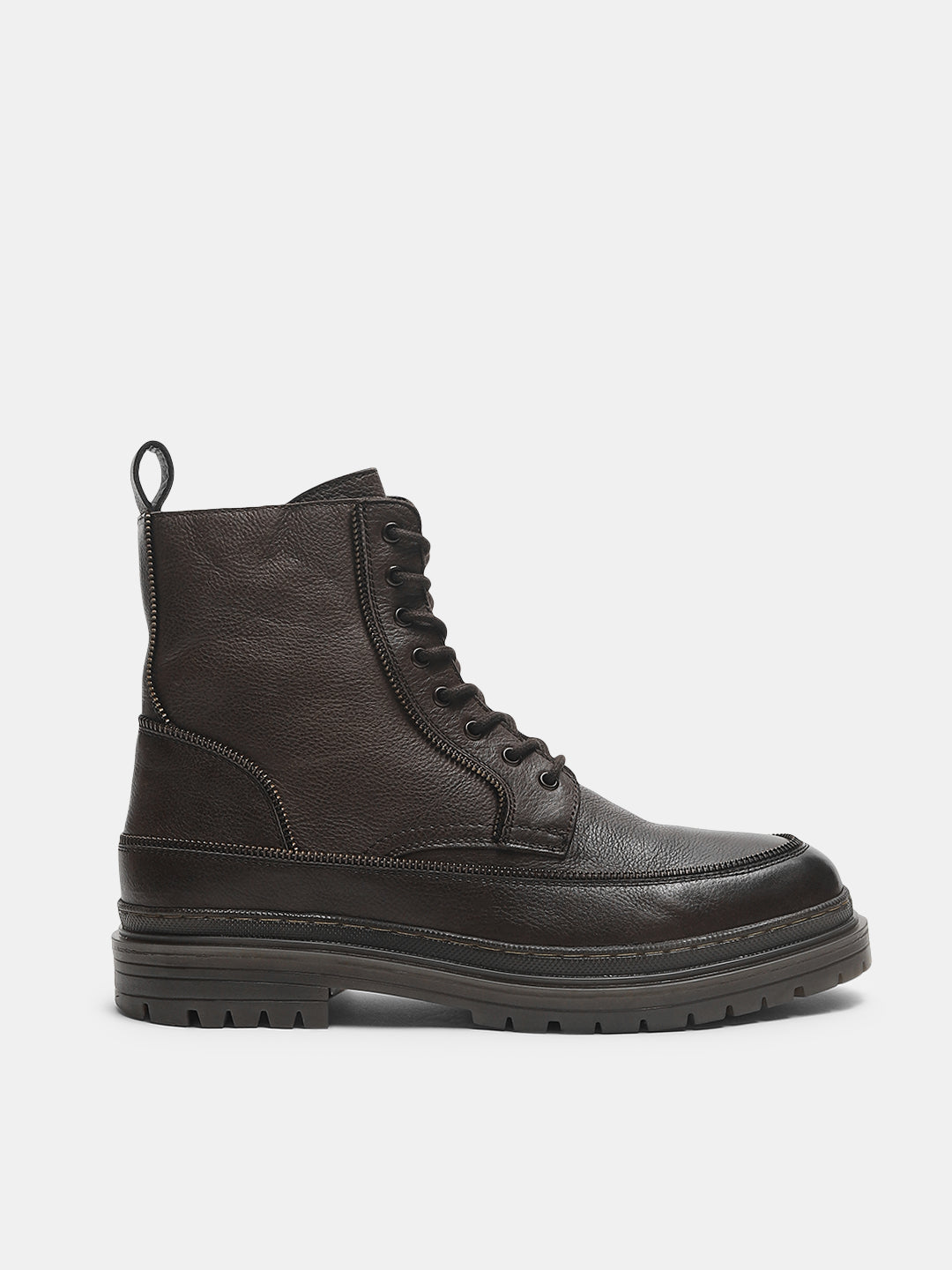 Dark Brown Zip Detail Leather Boots