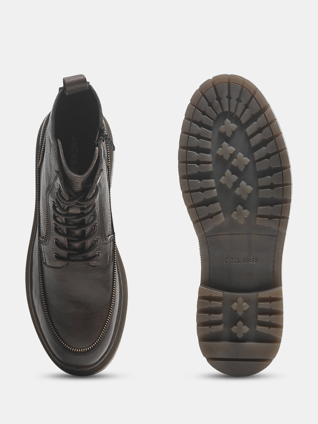 Dark Brown Zip Detail Leather Boots