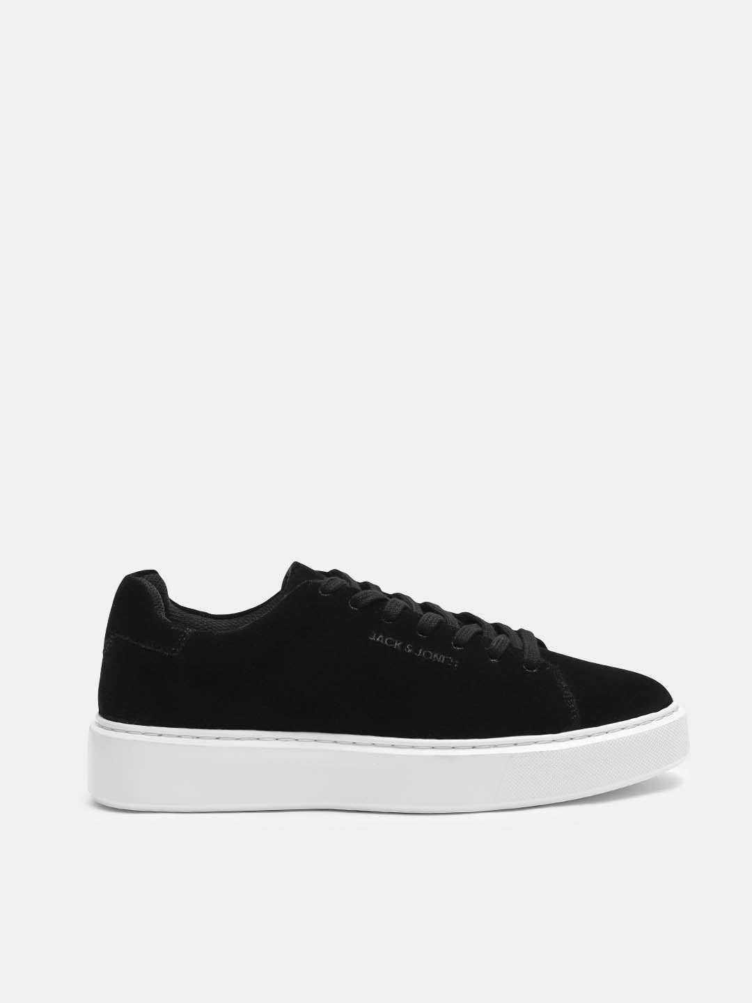 Black Leather Lace-Up Sneakers