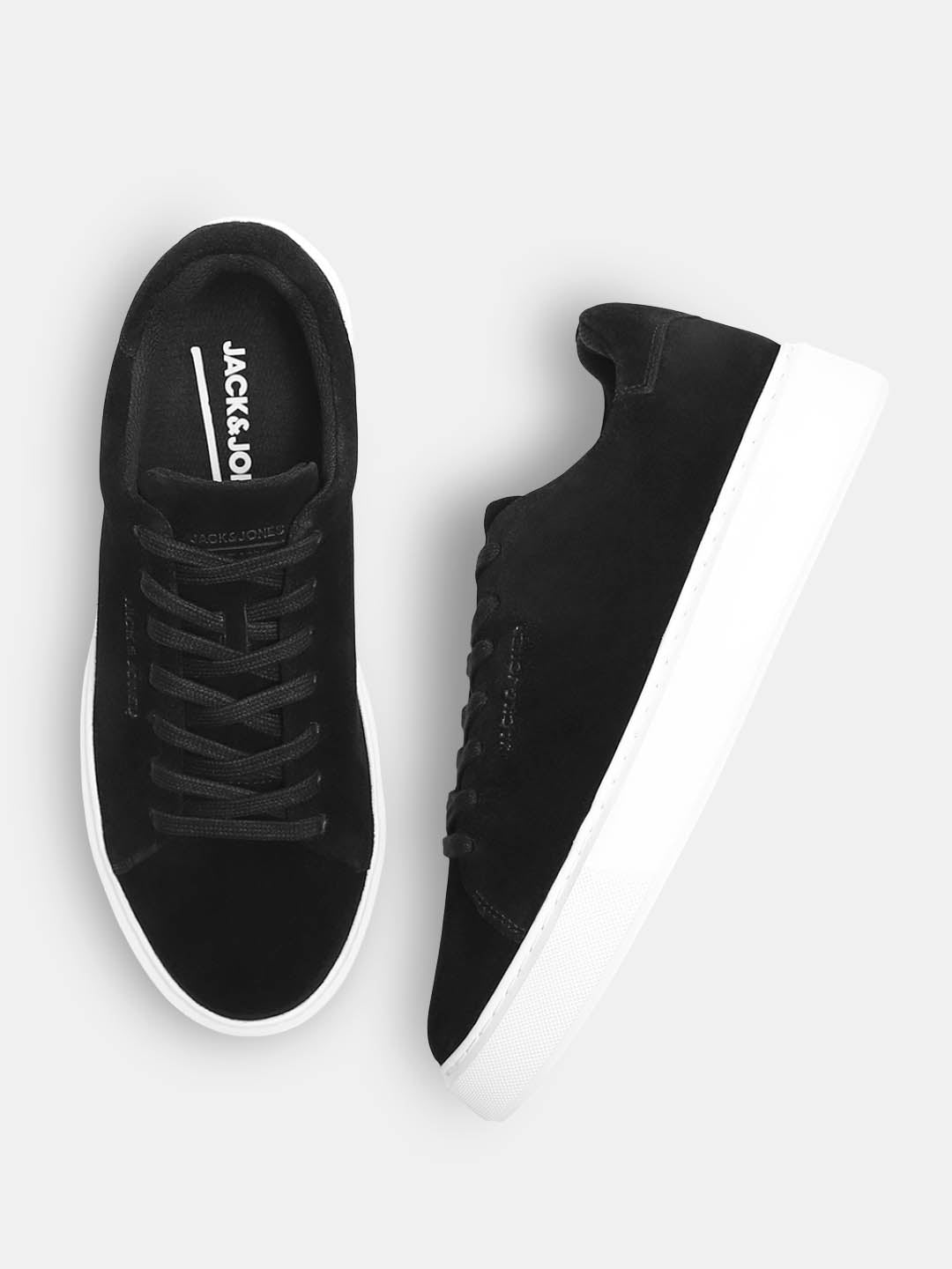 Black Leather Lace-Up Sneakers