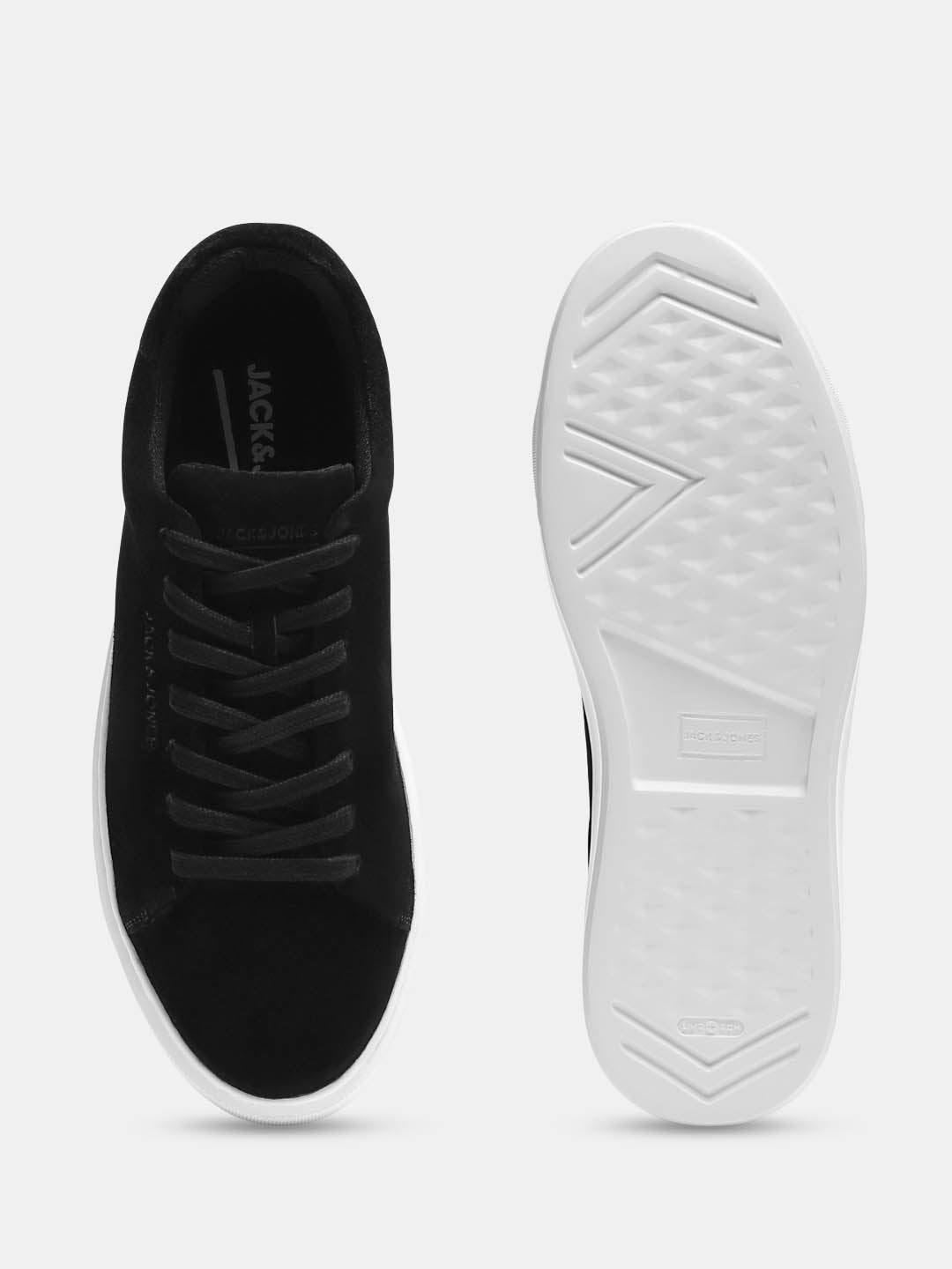 Black Leather Lace-Up Sneakers