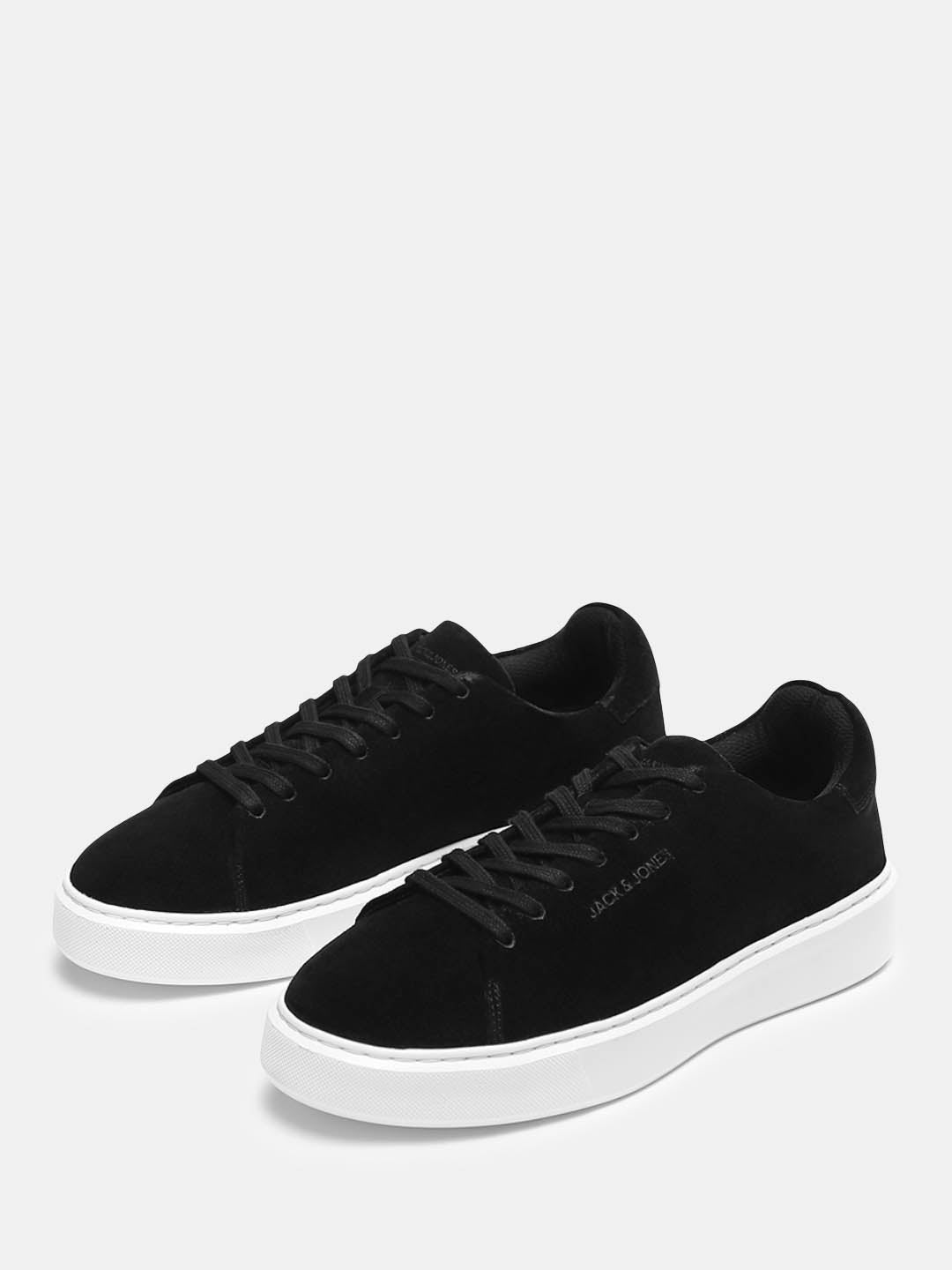 Black Leather Lace-Up Sneakers