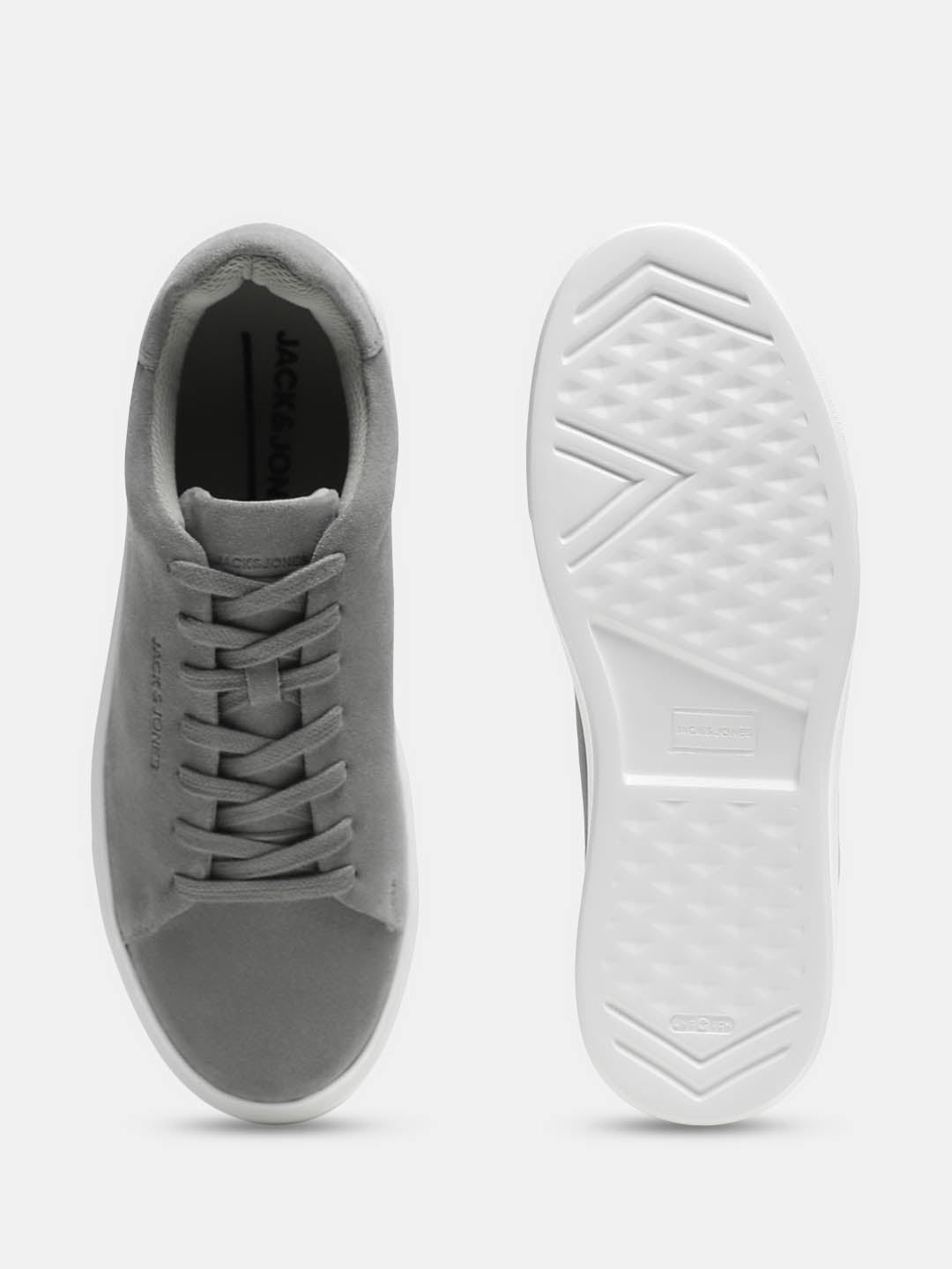 Grey Leather Lace-Up Sneakers