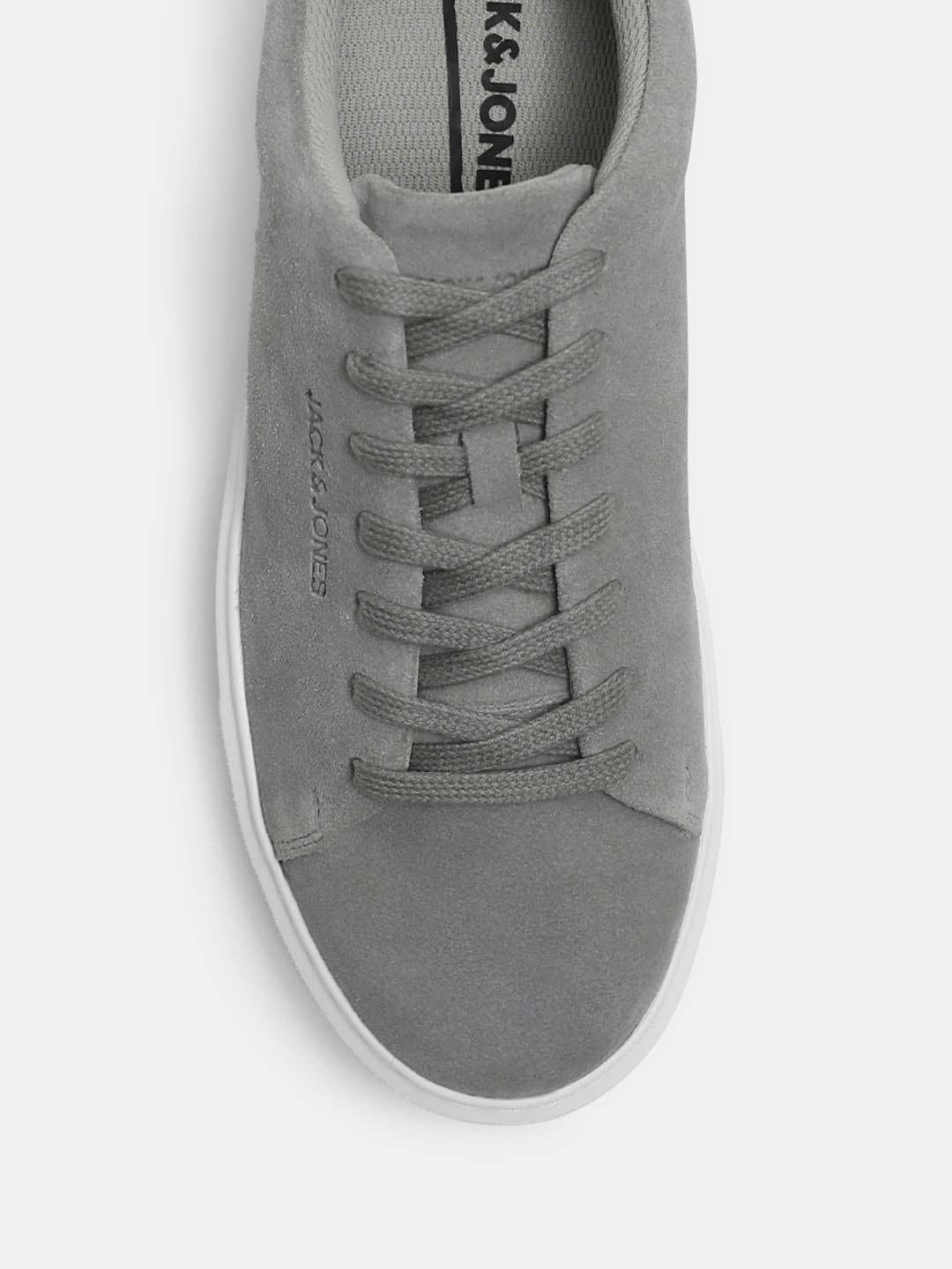 Grey Leather Lace-Up Sneakers