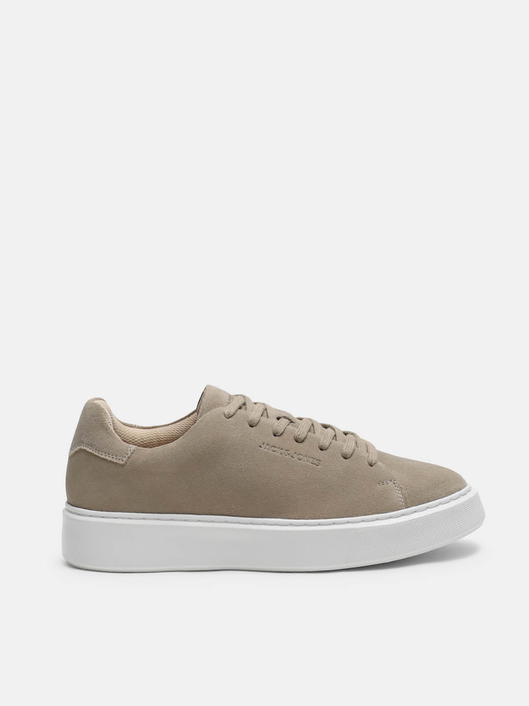 Beige Leather Lace-Up Sneakers