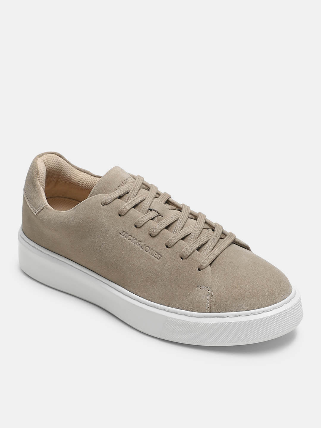 Beige Leather Lace-Up Sneakers