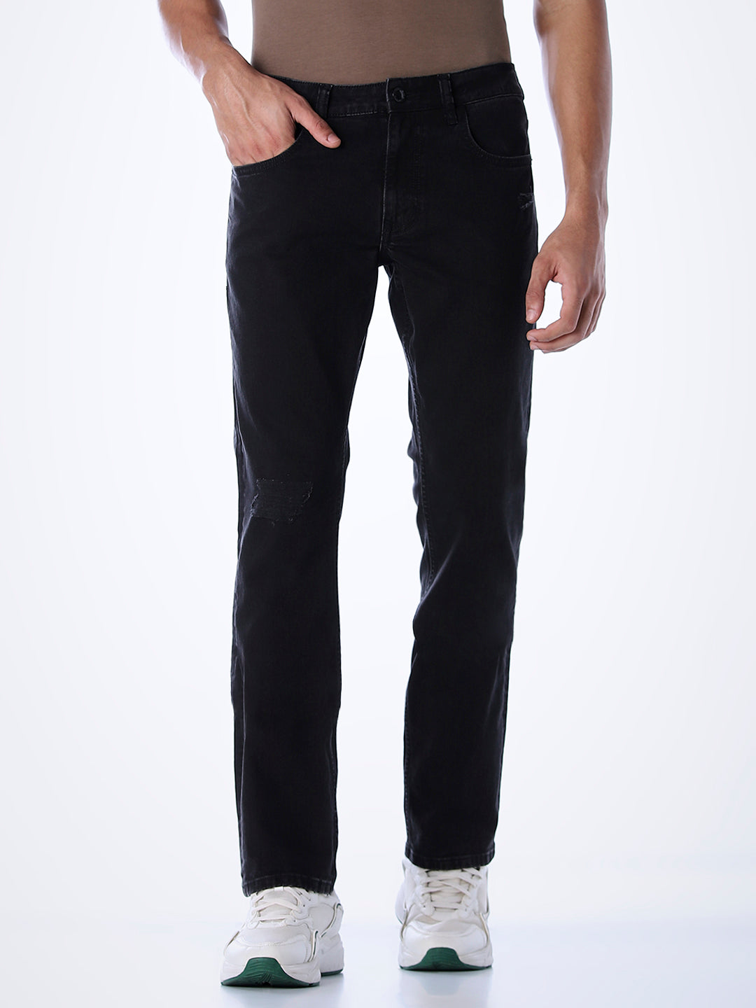 5 Pocket Distressed Clark Regular Fit Jeans - Black