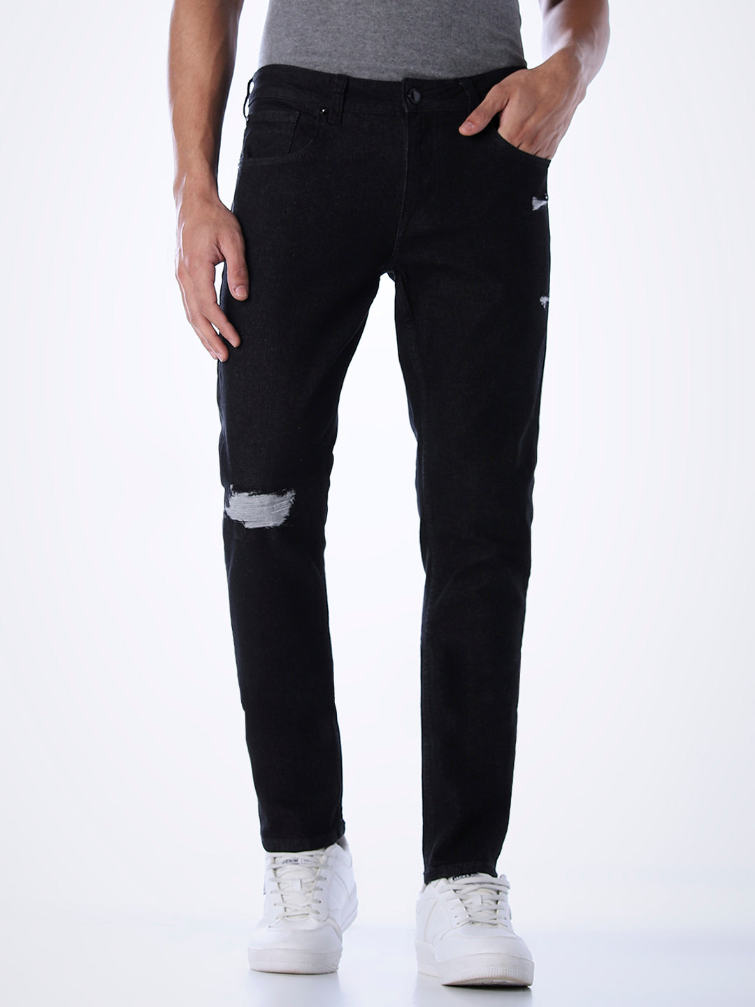 5 Pocket Distressed Glenn Slim Fit Jeans - Black