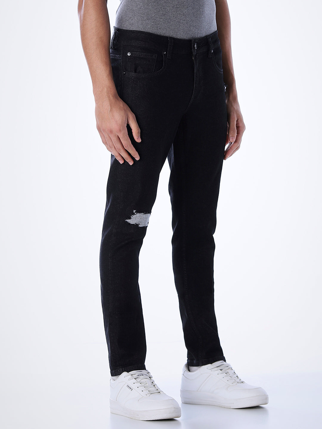 5 Pocket Distressed Glenn Slim Fit Jeans - Black